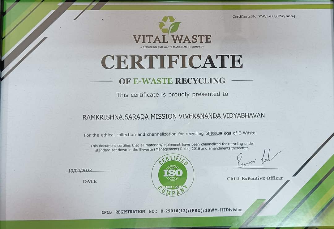 19th April, certificate of e-waste recycling